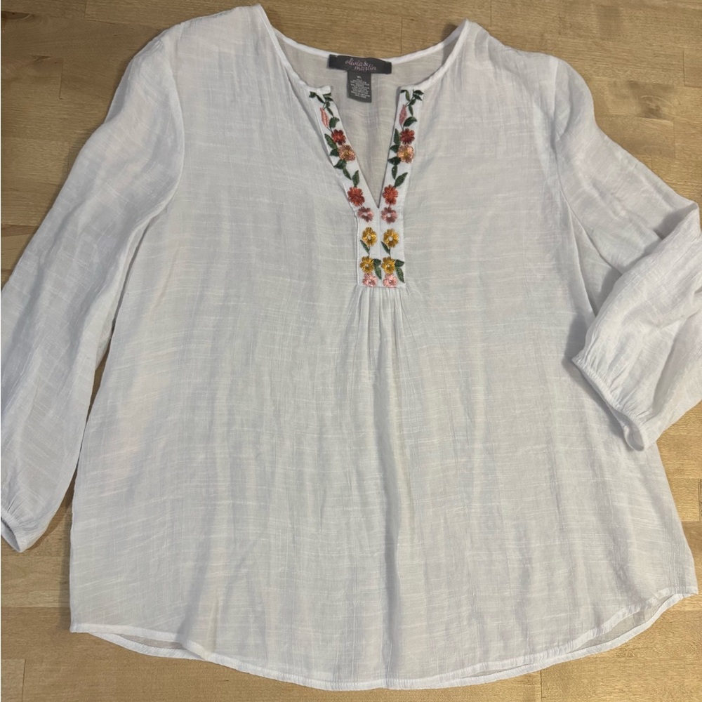 Olivia & Martin boho rayon blend Embroidered tunic top